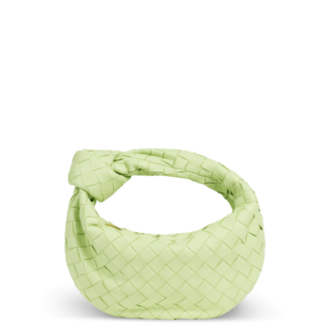 Small light green leather bag by Bottega Veneta with a knot design in the handle.