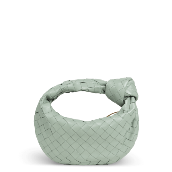Pastel green leather bag by Bottega Veneta with a knot design in the handle.