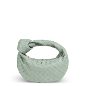 Pastel green leather bag by Bottega Veneta with a knot design in the handle.