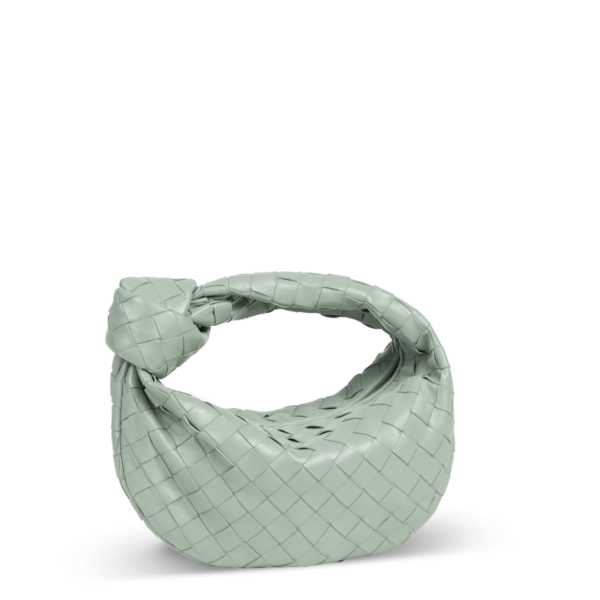 Pastel green leather bag by Bottega Veneta with a knot design in the handle.