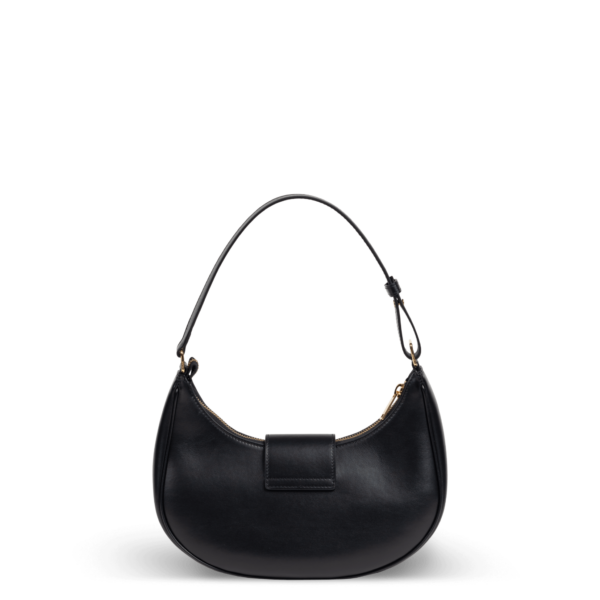 Schwarze Leder-Schultertasche mit goldener Hardware der Marke Celine.