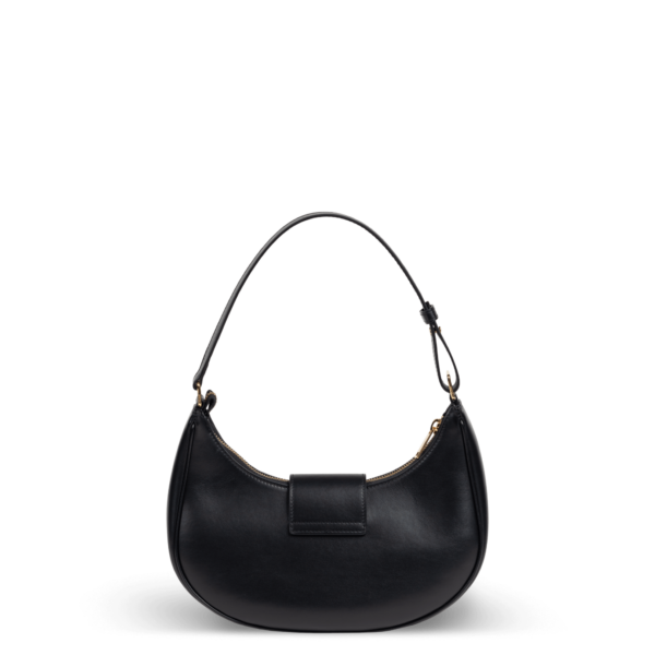 Sac à bandoulière en cuir noir avec matériel doré de la marque Céline.