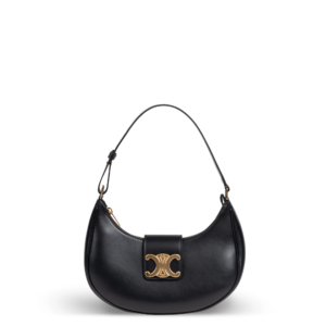 Schwarze Leder-Schultertasche mit goldener Hardware der Marke Celine.