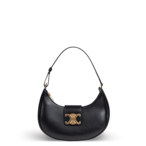 Black leather shoulder bag with gold hardware from the Celine brand.