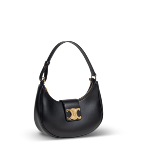 Schwarze Leder-Schultertasche mit goldener Hardware der Marke Celine.