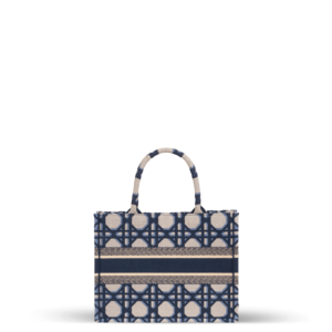 Tote bag bleu et beige en tissu jacquard de la marque Dior.