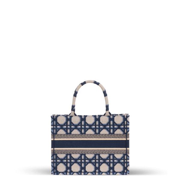 Tote bag in blue and beige jacquard fabric from the Dior brand.