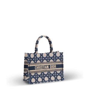 Tote bag in blue and beige jacquard fabric from the Dior brand.