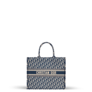 Tote bag bleu et beige en tissu jacquard de la marque Dior.