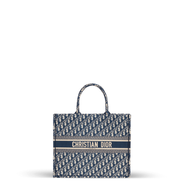 Tote bag in blue and beige jacquard fabric from the Dior brand.