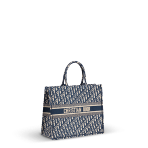 Tote bag bleu et beige en tissu jacquard de la marque Dior.