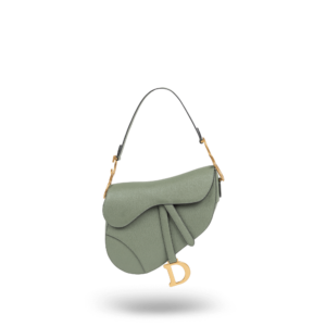 A green handbag with gold hardware from the Dior brand.