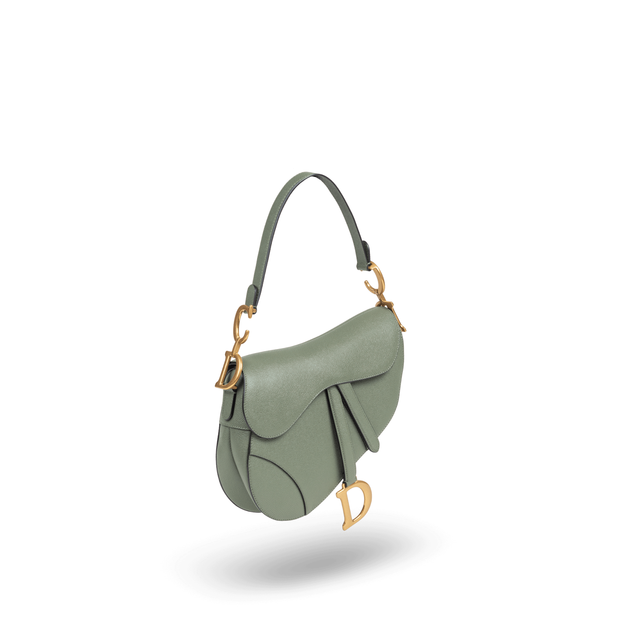Eine grüne Handtasche mit goldener Hardware der Marke Dior.