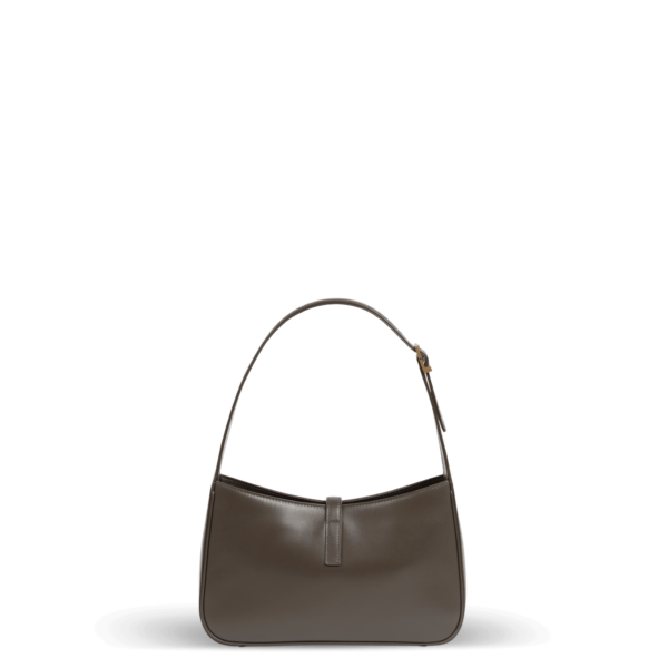 A small shoulder bag in brown leather and gold hardware from the Saint Laurent brand.