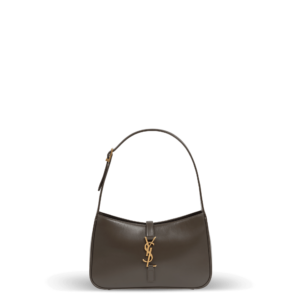 A small shoulder bag in brown leather and gold hardware from the Saint Laurent brand.
